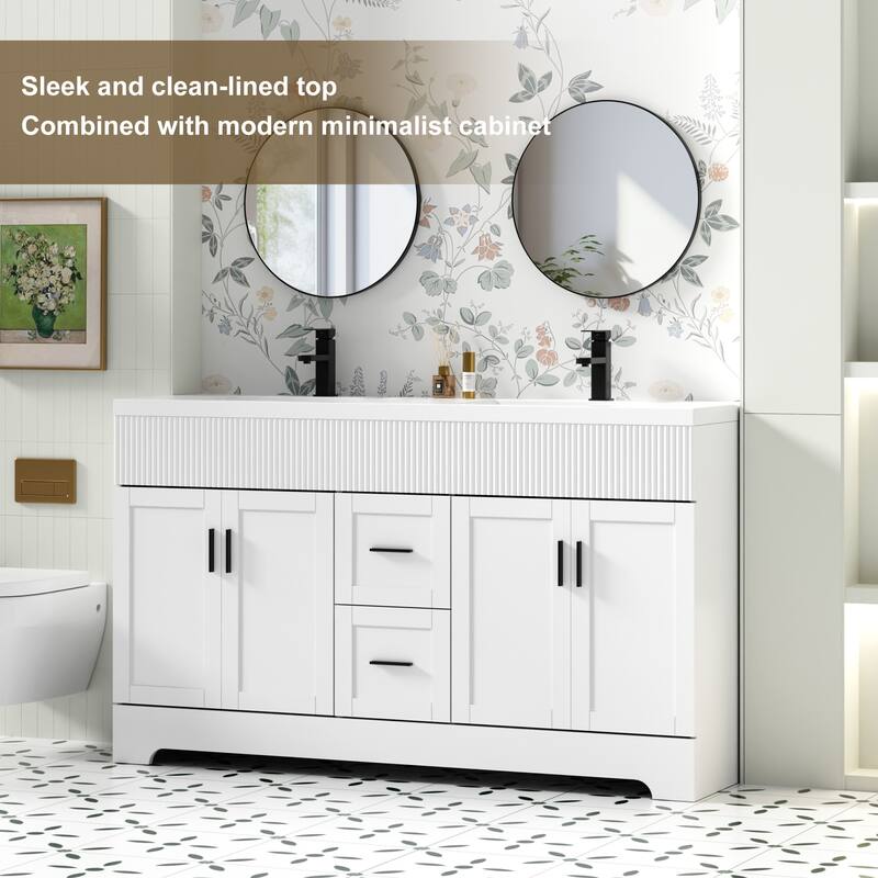 Wavy Line 30"/36"/48" Bathroom Vanity Set with Sink & Faucet