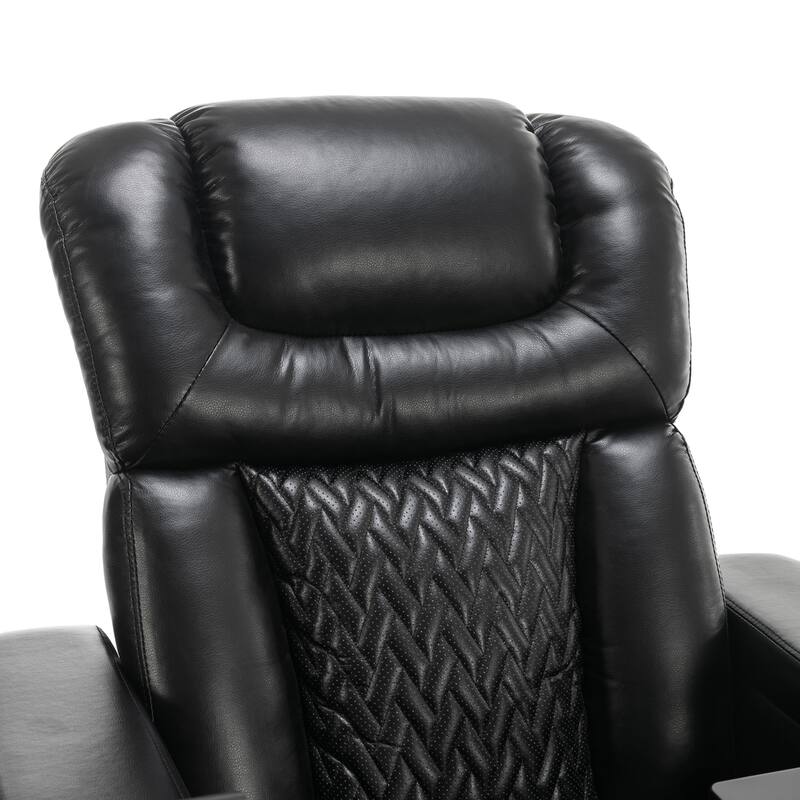270° Swivel PU Leather Power Recliner with Phone Holder, Cup Holder, USB Port Home Theater Recliner for Living Room