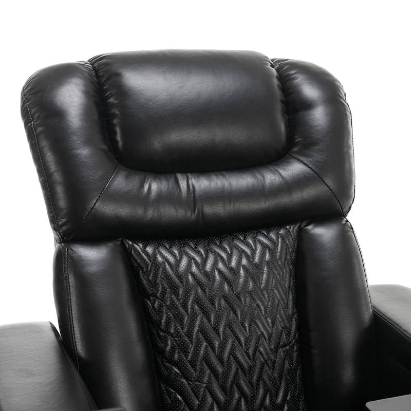 Degree Swivel PU Leather Power Recliner Individual Seat Home Theater Recliner with Tray Table,Cup Holder,Hidden Arm Storage