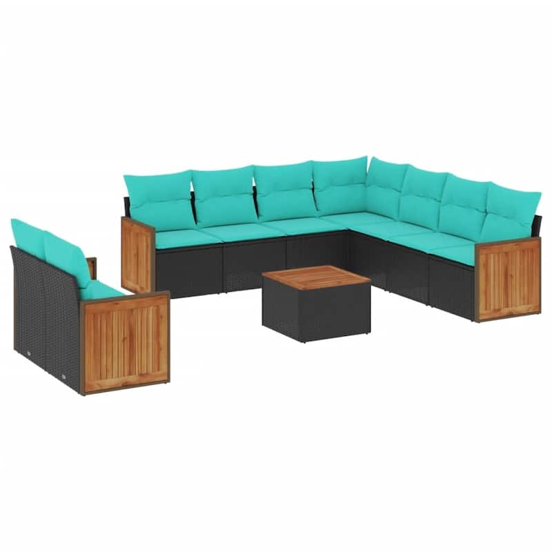 vidaXL 9 Piece Patio Sofa Set with Cushions Black Poly Rattan