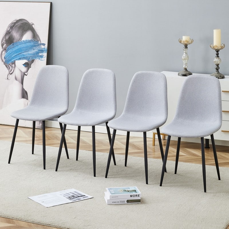 Light Gray Linen-Cotton Dining Chair – Integrated Seat & Backrest, Modern Home Décor Matching‌. - Set of 4