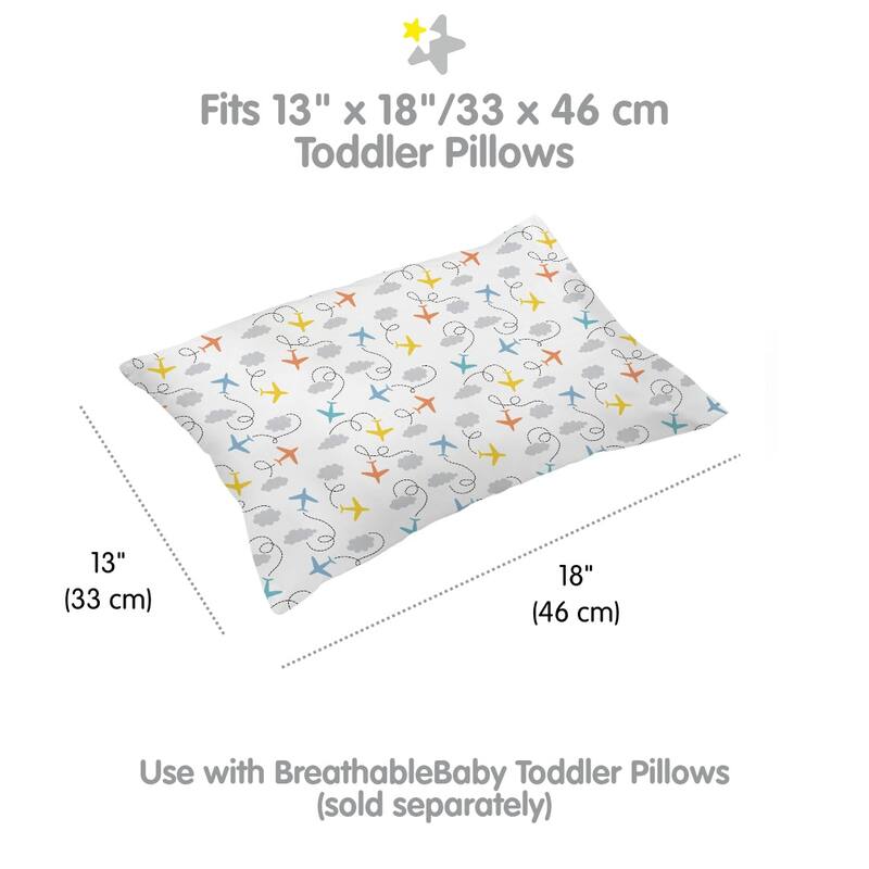 BreathableBaby Cotton Percale Pillowcase, For 13" x 18"/33 x 46 cm Toddler Pillow, Prints (2-Pack)