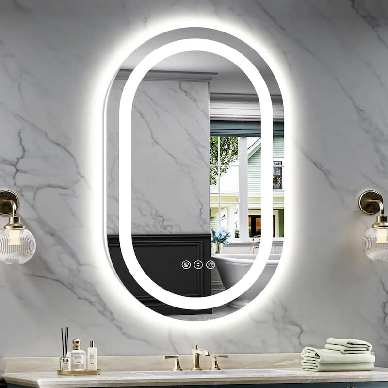 Oval Front & Back LED Lighted Anti-fog Tempered Glass Wall Bathroom Vanity Mirror, ETL Certified, 3-Year Warranty