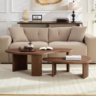 Set of 2 Irregular Shape Coffee Tables Modern Nesting Coffee Tables