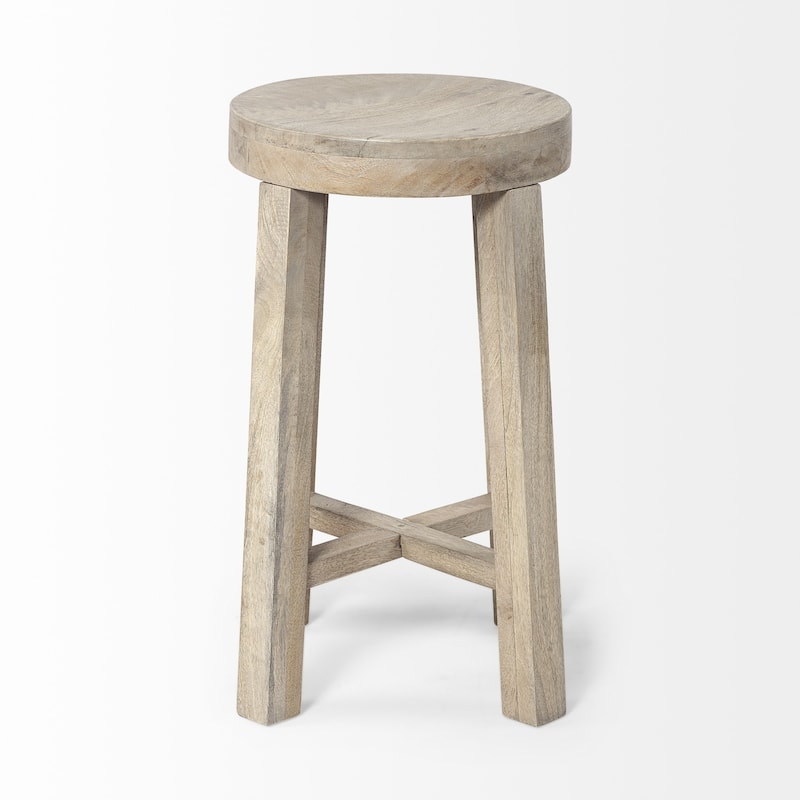 26" Rustic Counter Stool Brown Mango Wood Round Backless Seat with Cool Grey Legs - 14.75"L x 14.75"W x 26"H
