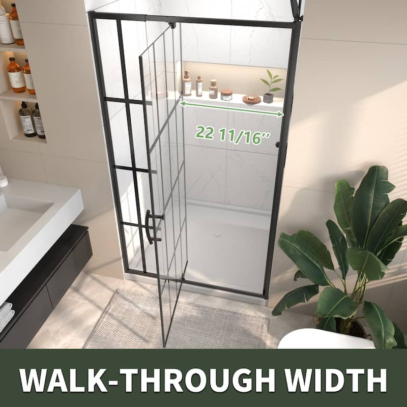 Modland 42" / 48" x 71''H Grid-pattern Pivot Shower Door - Silent Seal, Textured Glass, 4" Adjustable Frame