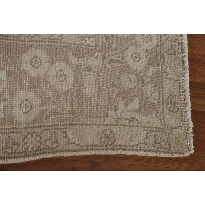 Distressed Beige Tabriz Persian Vintage Rug Hand-Knotted Wool Carpet - 6'4"x 9'3"