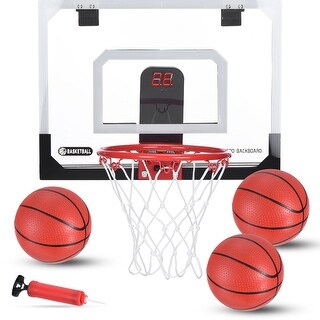 Mini Basketball Hoop 16"x12" Door Set with LED Light Electronic Scoreboard