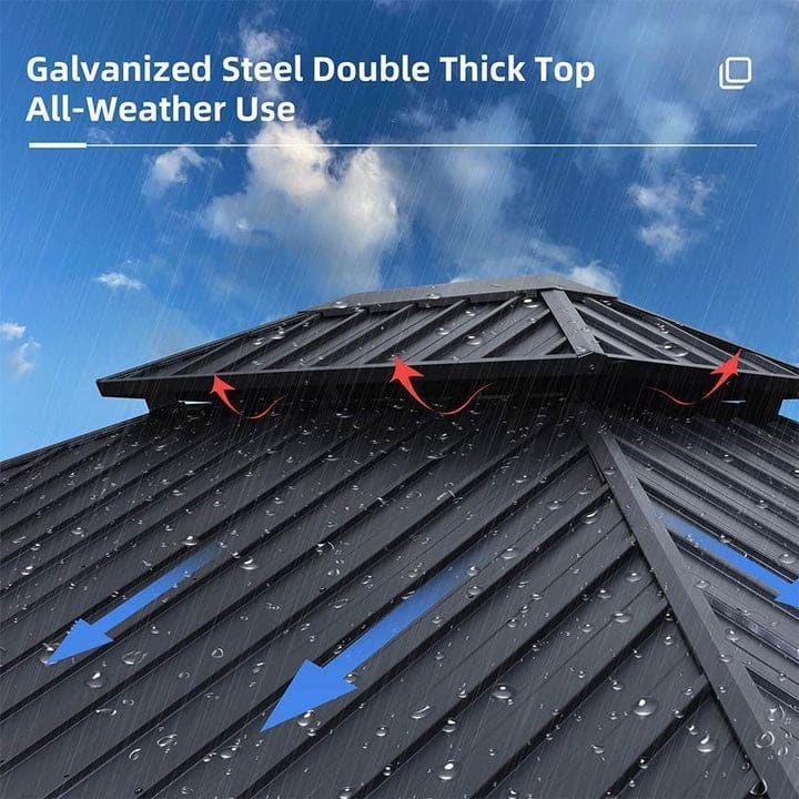 PURPLE LEAF Double Top Outdoor Wood Grain Sunroom Screen House Patio Hardtop Gazebo