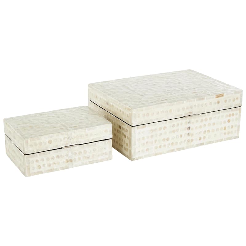 Mother of Pearl Shell Geometric Handmade Mosaic Dot Storage Decorative Box - Set of 2 Cream - Roche River Decor