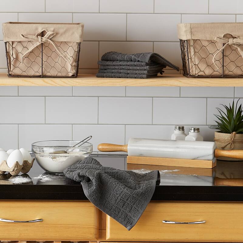 DII Solid Windowpane Terry Dishcloth Set of 6