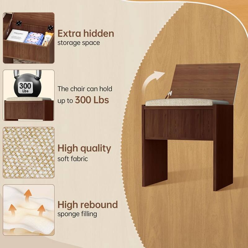 43.3'' Wide Makeup Vanity Dressing Table with Adjustable Lighted Mirror and Stool, Power Outlet