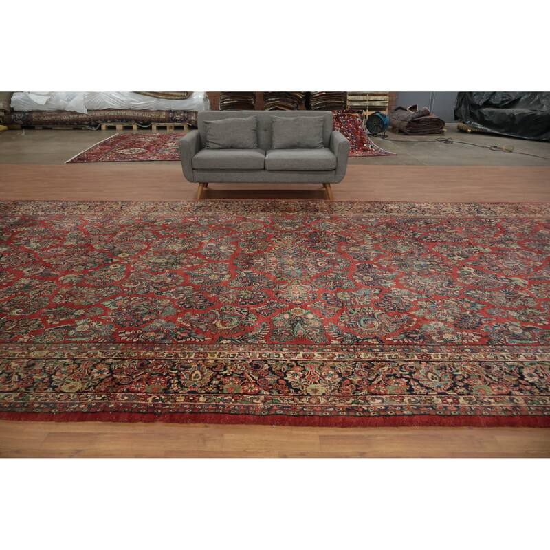 Hand Knotted Oriental 100% Wool Carpet Traditional Floral Oranges & Rust Sarouk Area Rug - 21' 3'' X 10' 7''