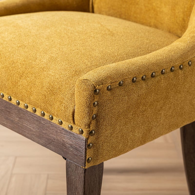 Thickened Fabric Side Dining Chair w/ Toned Bronze Nail Head Set of 2 - Beige