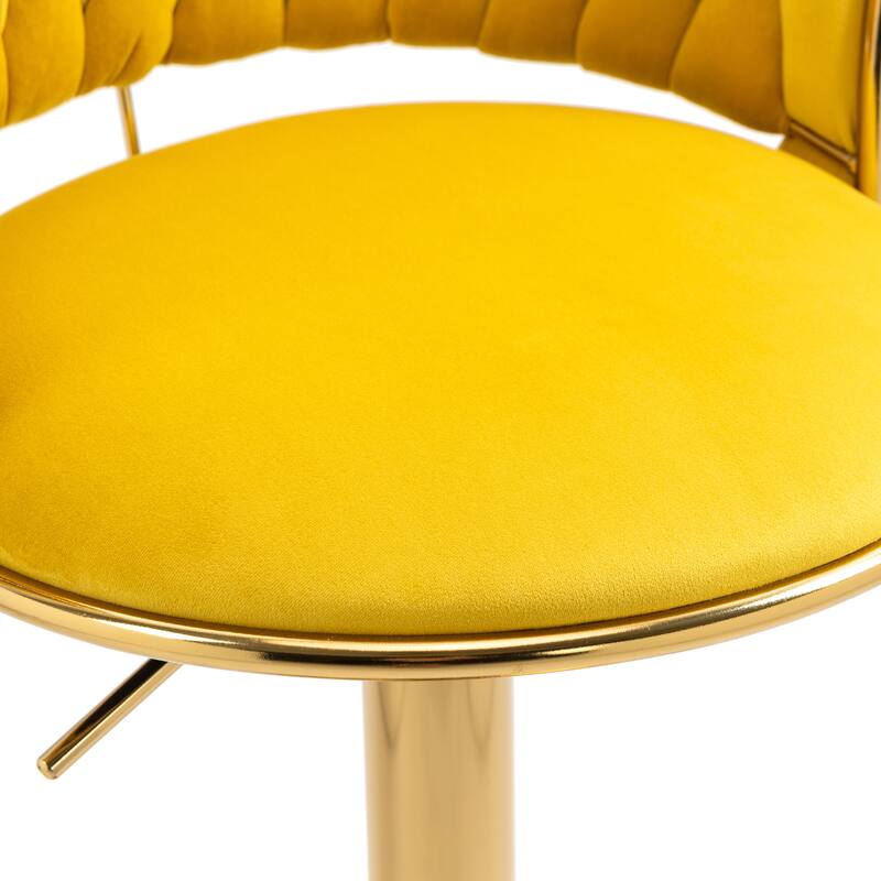 4 Set Velvet Adjustable Swivel Bar Stools With Backs