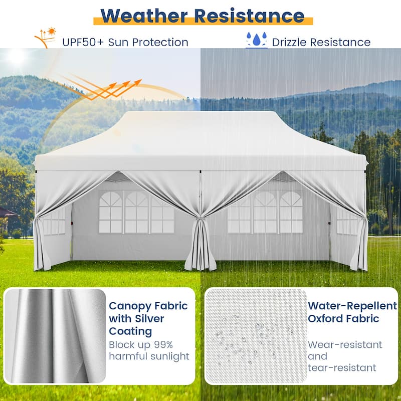 10x20 Pop Up Canopy Tent with 6 Sidewalls and Carry Bag Outdoor Use