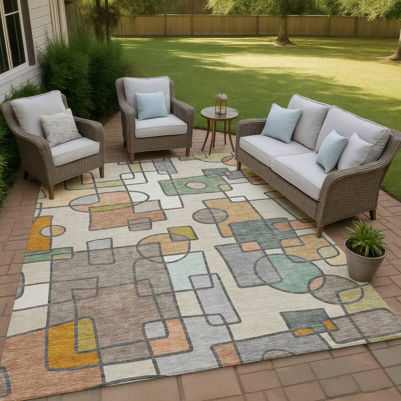 Machine Washable Indoor/ Outdoor Contemporary Prenner Chantille Rug - Beige - 10' x 14'