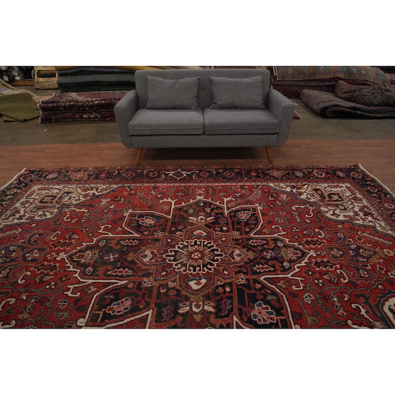 Hand Knotted Oriental 100% Wool Carpet Traditional Medallion Red Heriz Area Rug - 11' 4'' X 8' 3''