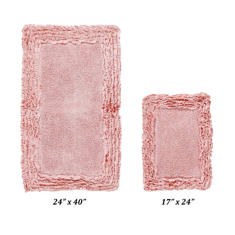 Better Trends Shaggy Border Collection Bathroom Rug -100% Cotton Tufted, Non-Skid Spray Latex Backing, Machine Washable Bath Mat - 2 Piece Set (17" x 24" | 24" x 40") - Pink