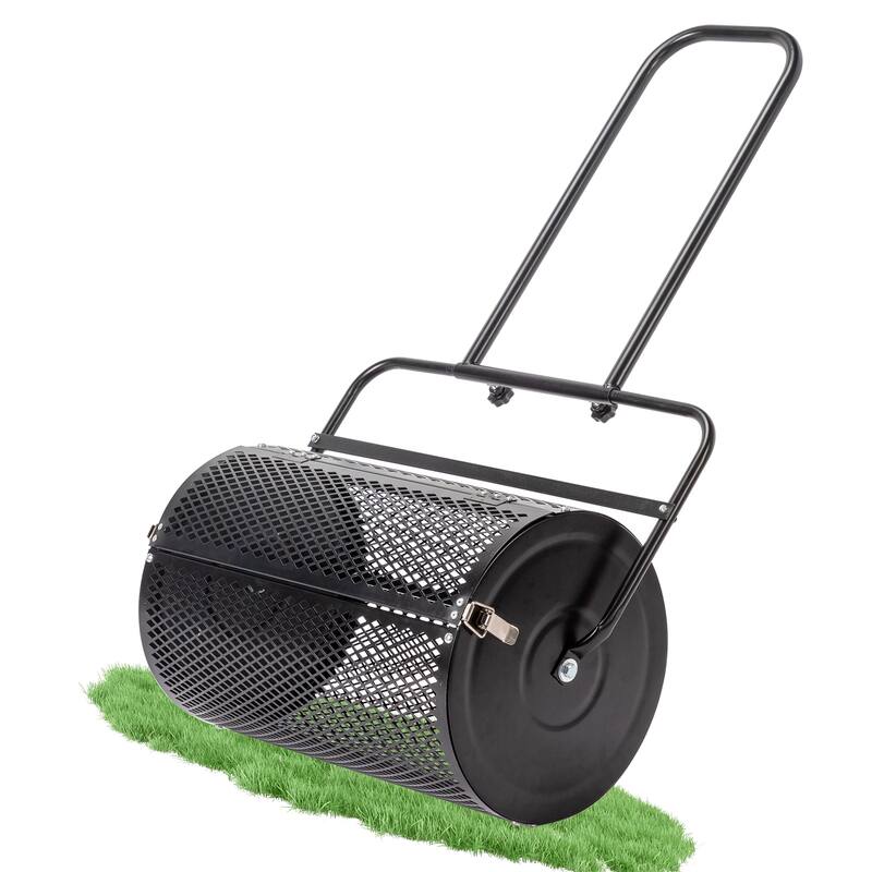 24 Inch Heavy-Duty Black Compost Spreader with Steel Basket for Lawn Garden and Topdressing - (27.8 x 15.7 x 49.2) in