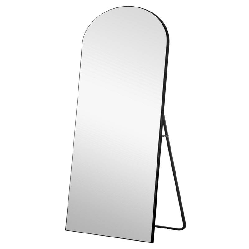 Petite Arched Wooden Mirror - 27.56" W x 1.18" D x 70.87" H - Black