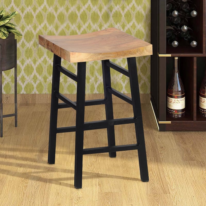 The Urban Port Wooden Saddle Seat 30 Inch Barstool With Ladder Base - 30 H x 20 W x 13 L Inches
