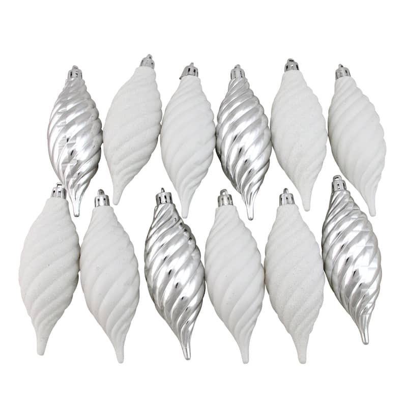 125ct Winter White Silver Shatterproof 4-Finish Ornaments 5.5"