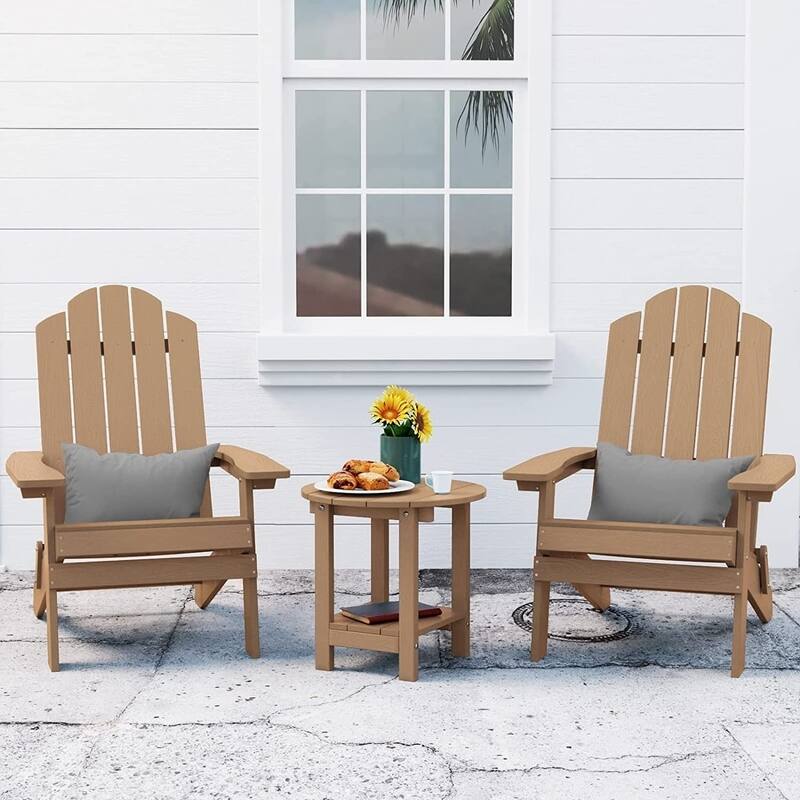 WINSOON 3-Piece All Weather HIPS Outdoor Folding Adirondack Chairs and Table Set - Teak