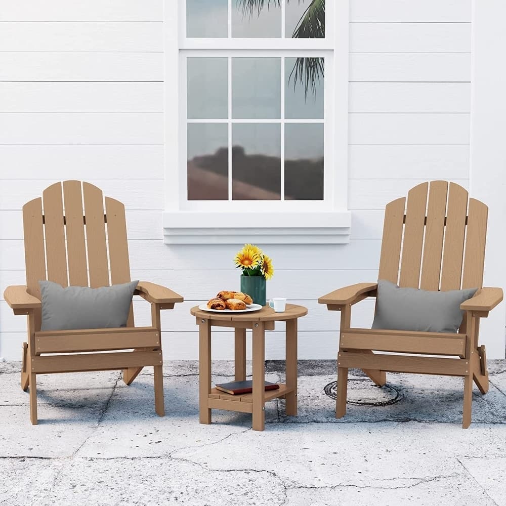 WINSOON 3-Piece All Weather HIPS Outdoor Folding Adirondack Chairs and Table Set