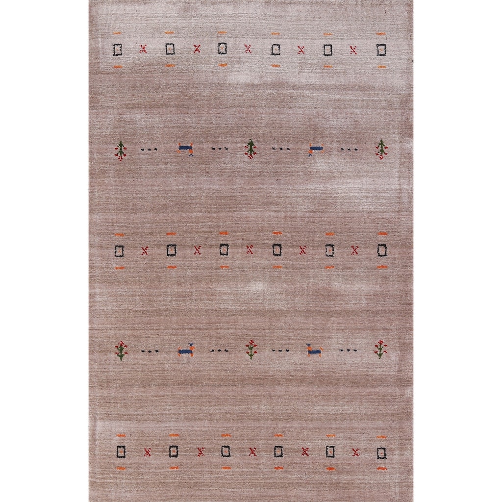 Hand Knotted Oriental 100% Wool Carpet Tribal Animal Pictorial Brown Gabbeh Area Rug - 4' 11'' X 3' 1''