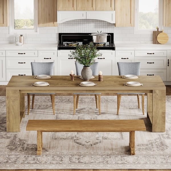 86.61 Inch Farmhouse Wood Dining Table for 6-8
