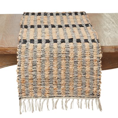 Textured Bold Stripe Fringe Table Runner - 16"x72"