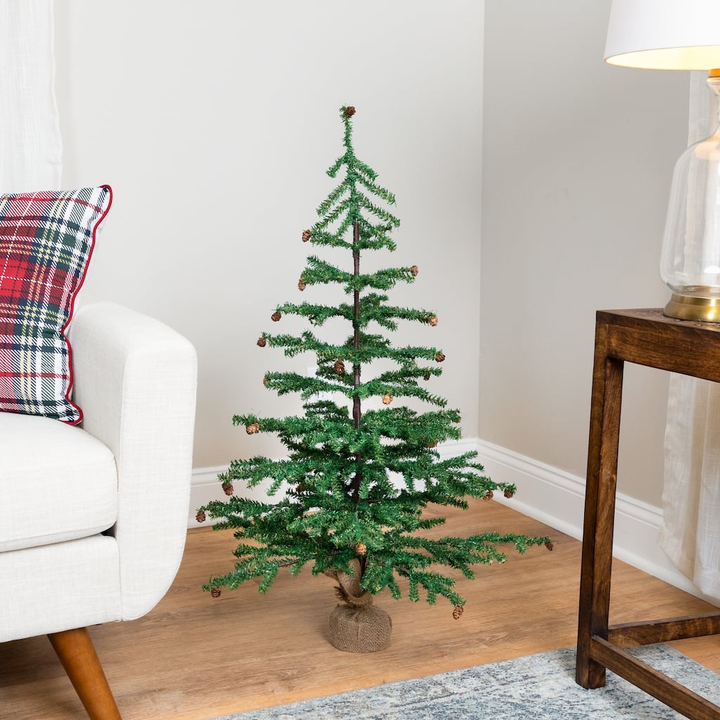 Medium Artificial Christmas Tree with Mini Pine Cones in Burlap Base - 3' - Unlit - 3 Foot