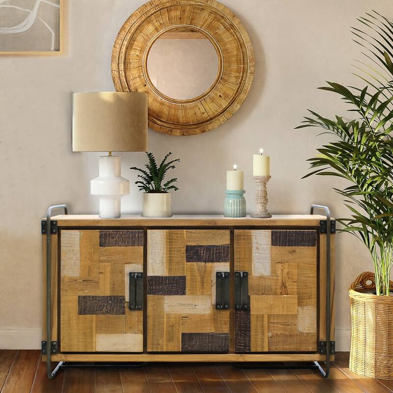 Chic Teak Recycled Teak Wood Mozaik Art Deco Storage Chest / TV Stand