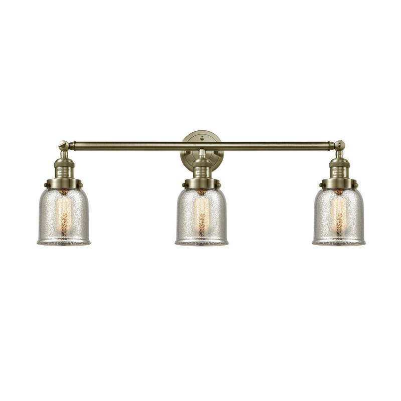 Innovations Lighting Small Bell 3 Light 30" Wide Bathroom Vanity Light - Antique Brass / Silver Plated Mercury