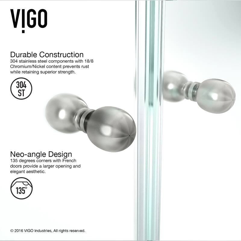 VIGO Gemini Frameless Hinged Neo-Angle Shower Enclosure and Base
