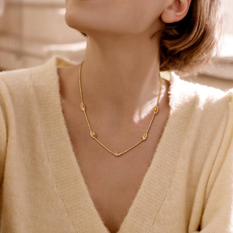 Miadora 2 1/2ct TGW Citrine and 1/4ct TW Diamond Station Necklace in 14k Yellow Gold