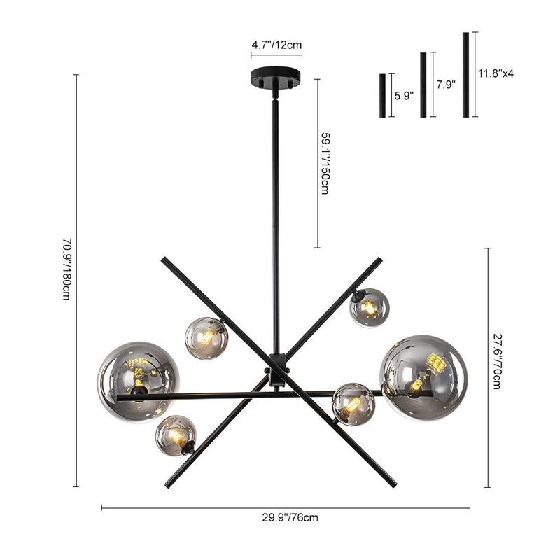 Sleek Modern 6-Light Linear Smoked Glass Mobile Chandelier - 29.9 in