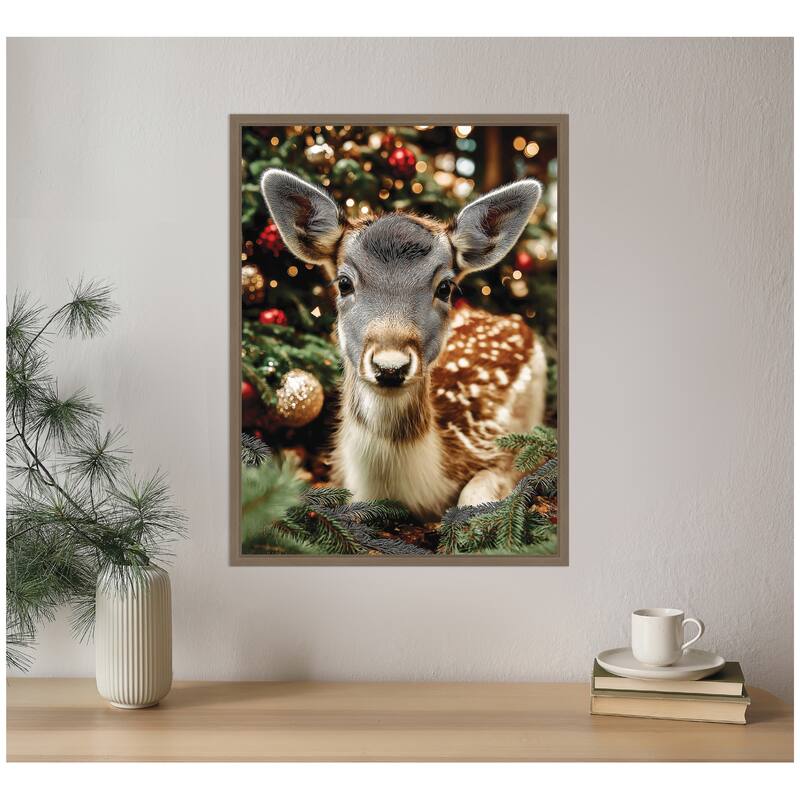 Kate and Laurel Framed Canvas Small Doe Between Christmas Decor by Michael Schauer