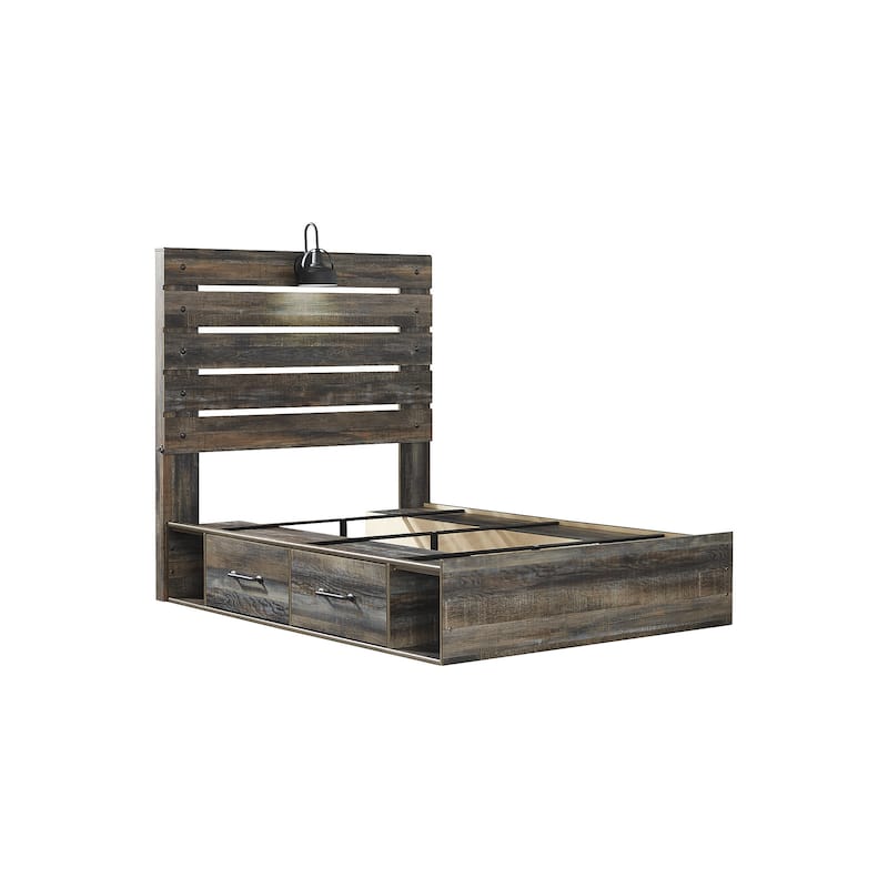 Drystan Rustic Brown Panel Bed with 2 Under Bed Storage Drawers