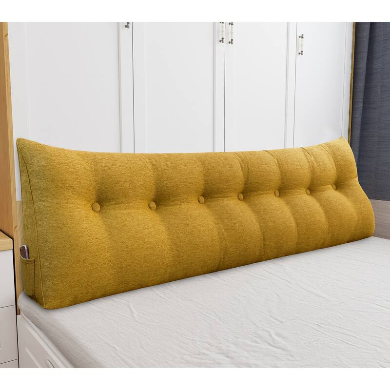 WOWMAX Bed Rest Wedge Bolster Pillow Yellow Linen Blend Decorative - King