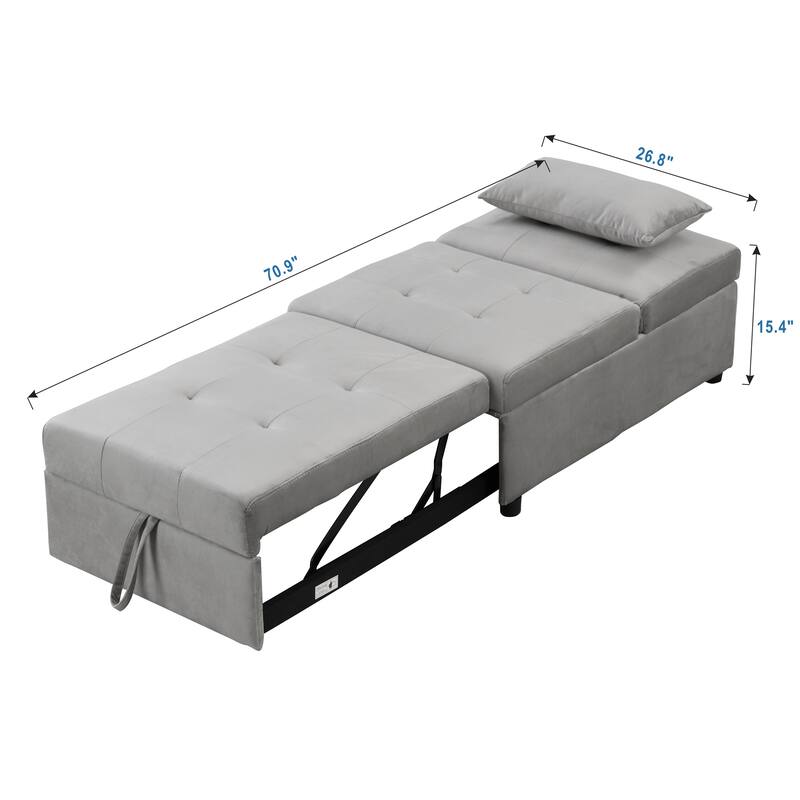 39.8" Single Folding Ottoman Sofa Bed with Adjustable Back and Pillows for Living Room