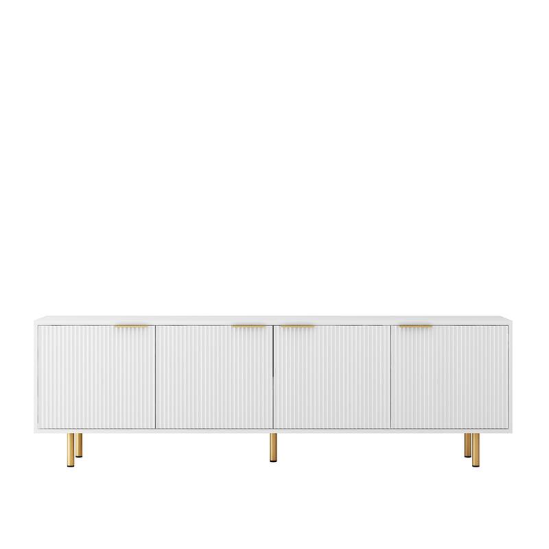 White TV Stand Fluted 68" with Power Outlet,Entertainment Center with Storage Doors,TV Console Media Cabinet,for 55+ Inch TV
