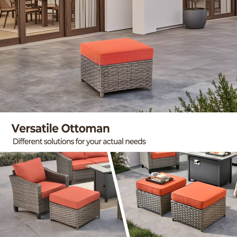 HOOOWOOO 6-piece Patio Furniture Wicker Conversation Set with Fire Pit Table