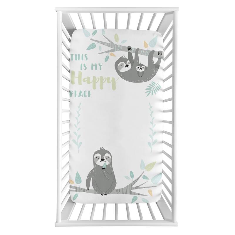 Blue Jungle Sloth Leaf Collection Boy or Girl Photo Op Fitted Crib Sheet - Turquoise Grey Green Tropical Botanical Rainforest