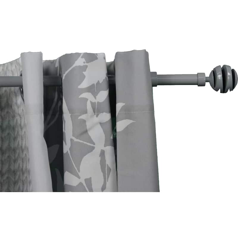 Adjustable Single Curtain Rod 50"-82" with Spiral Finials and Brackets, Available in Taupe, Gray, or Black