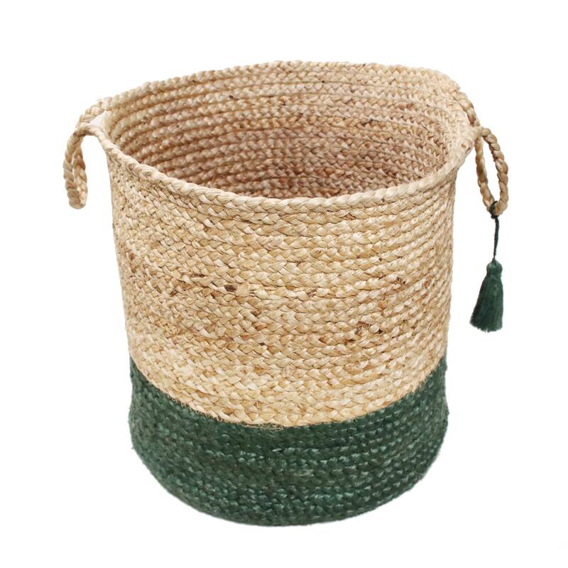 Sevita Two-Tone Handbraided Jute Storage Basket with Handles