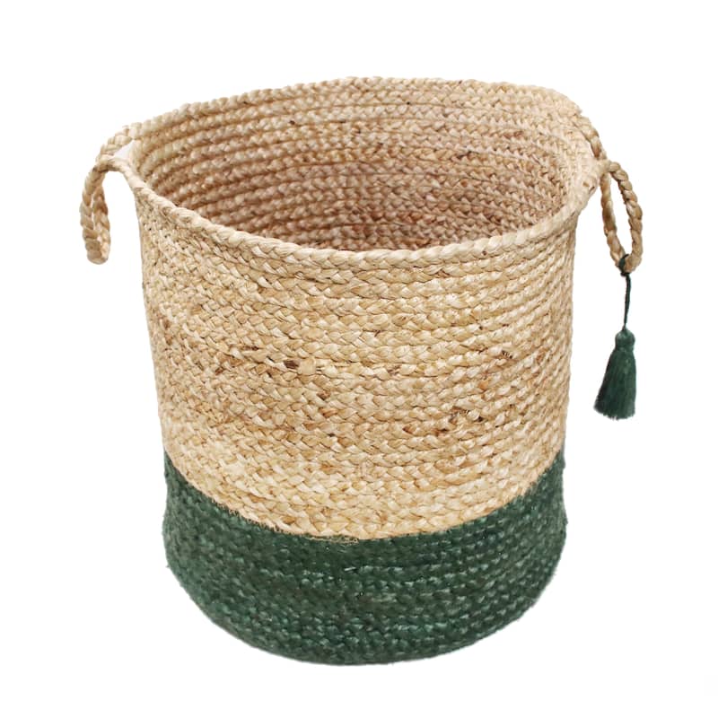 Sevita Two-Tone Jute Hand-Stitched Storage Basket with Handles