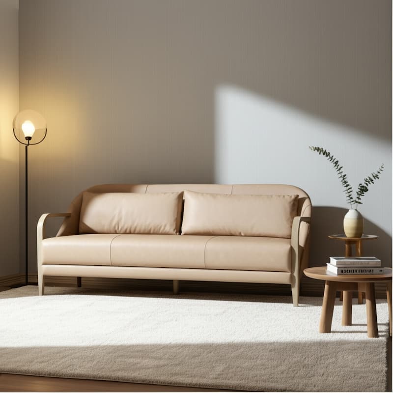 Fabric Sofa Couch Loveseat Combo Arms Mid-Century Design - 33" Tan - 87" x 30" x 32.5"