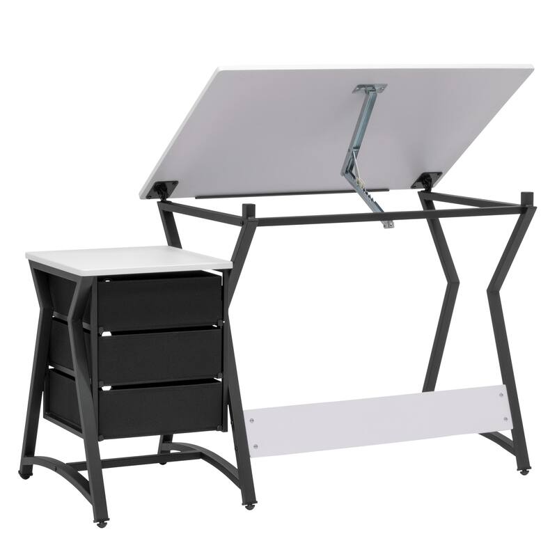 Studio Designs Hourglass Craft Center with MDF Stool, Charcoal/White